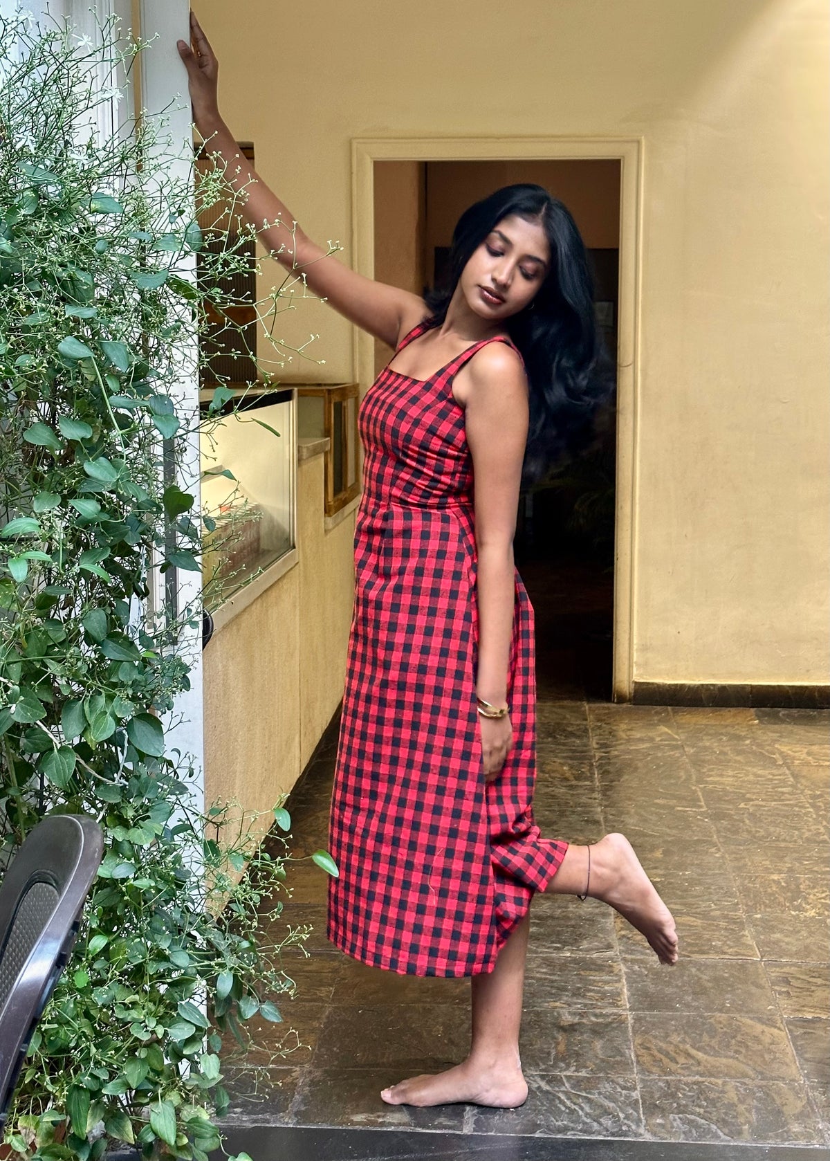 RED GINGHAM CHECKS DRESS