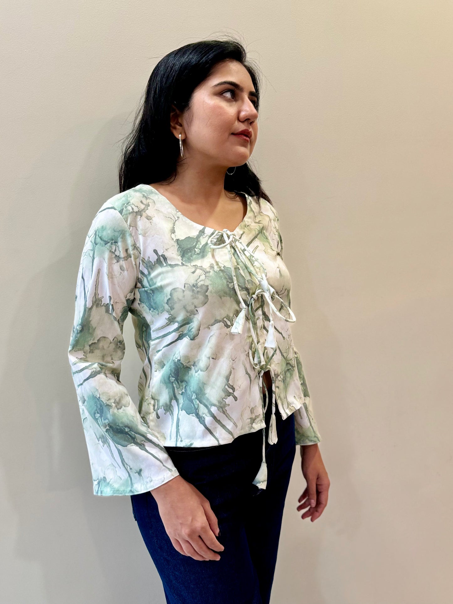 WHITE AND GREEN ABSTRACT PRINT TOP