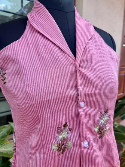 PINK STRIPED VEST TOP