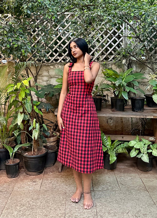 RED GINGHAM CHECKS DRESS