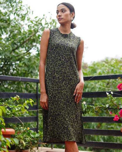 OLIVE ANIMAL PRINT DRESS