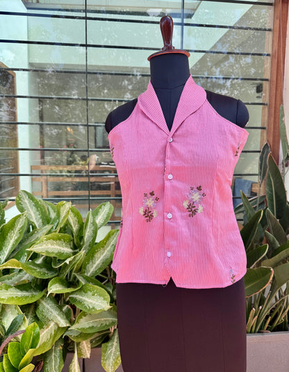 PINK STRIPED VEST TOP