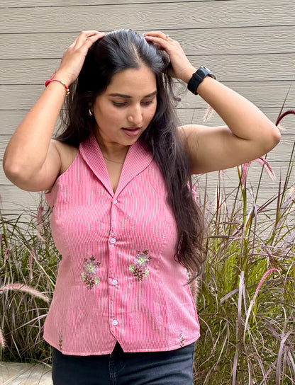 PINK STRIPED VEST TOP
