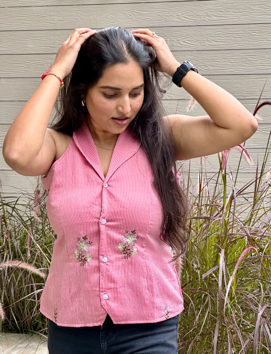 PINK STRIPED VEST TOP