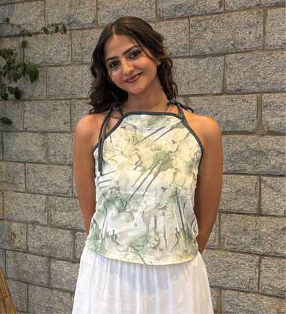 AQUARELLE TIE NECK TOP