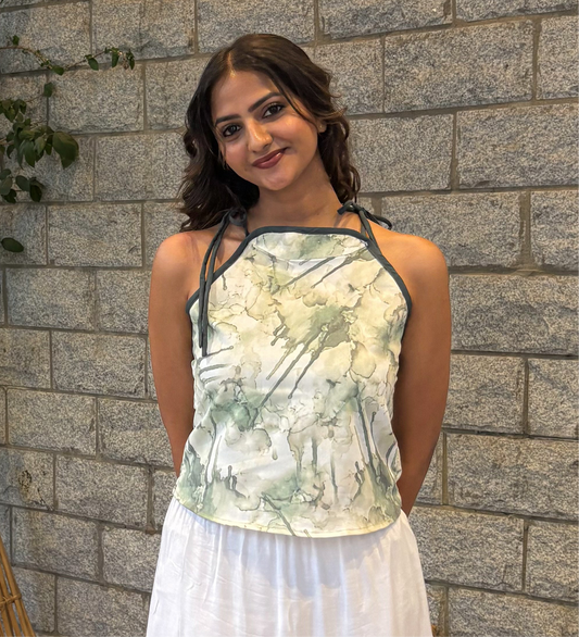 AQUARELLE TIE NECK TOP