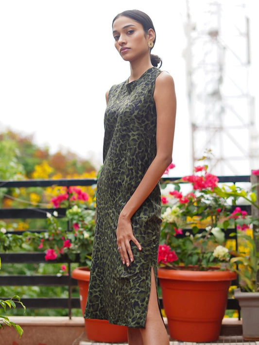 OLIVE ANIMAL PRINT DRESS