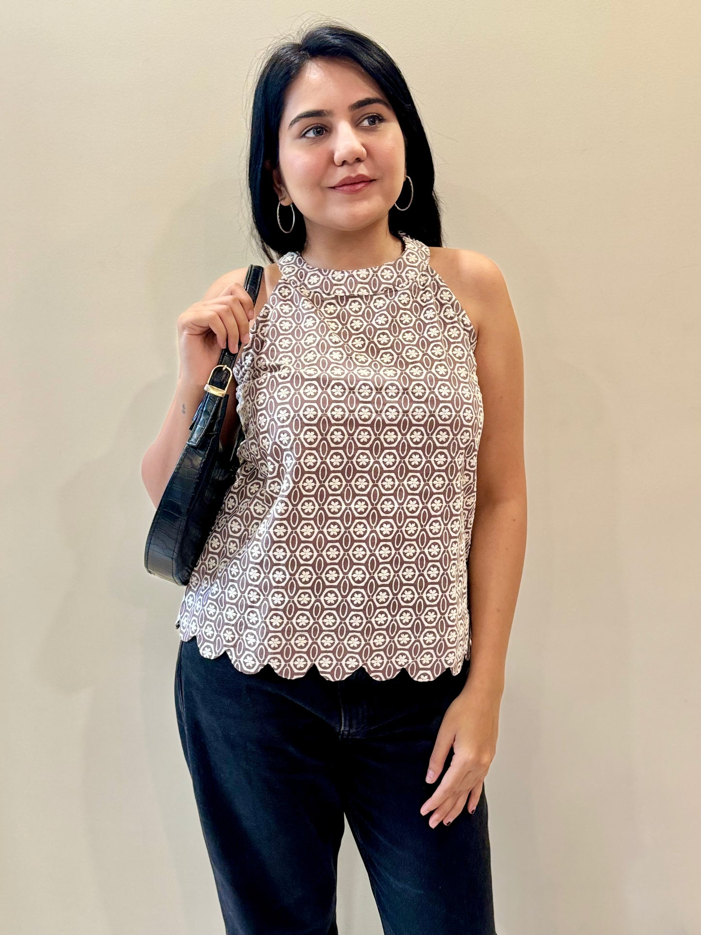 PINK HALTER NECK TIE BACK TOP