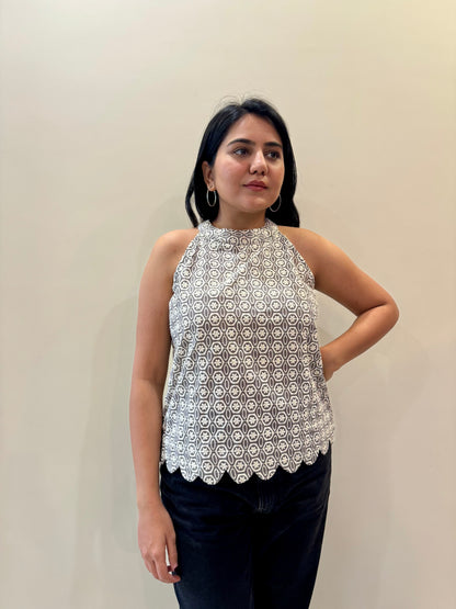 GREY HALTER NECK TIE BACK TOP