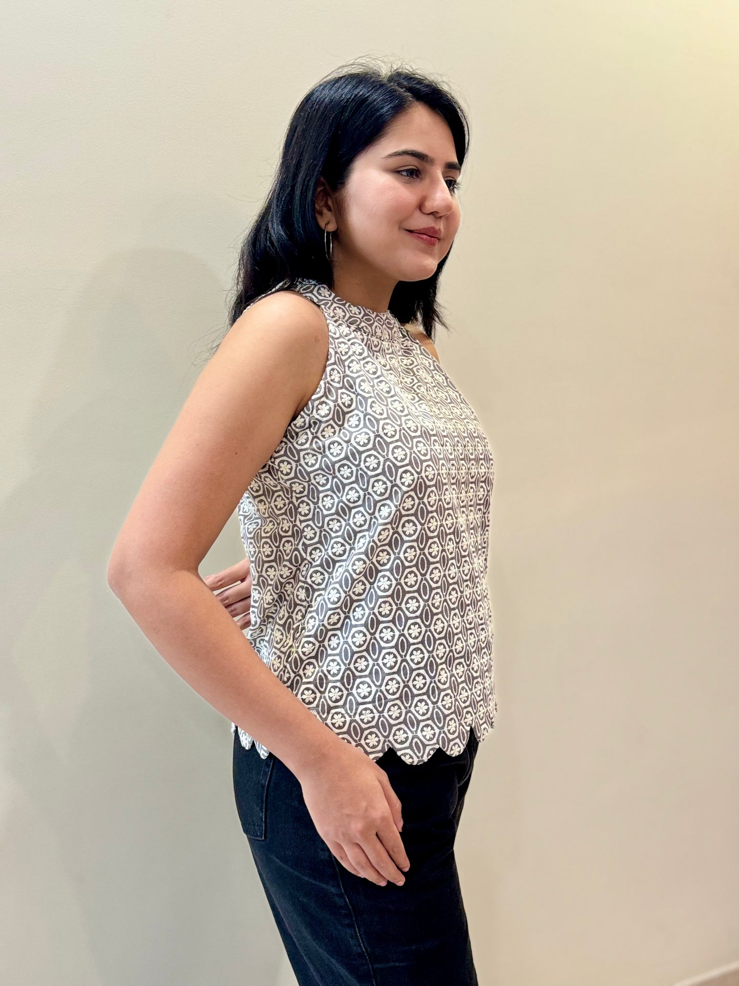 GREY HALTER NECK TIE BACK TOP