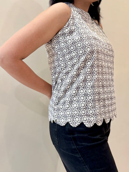 GREY HALTER NECK TIE BACK TOP