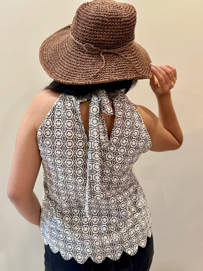 GREY HALTER NECK TIE BACK TOP