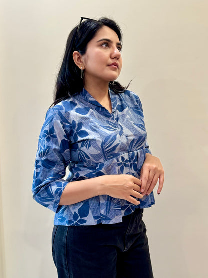 FLORAL PEPLUM PLEATED TOP