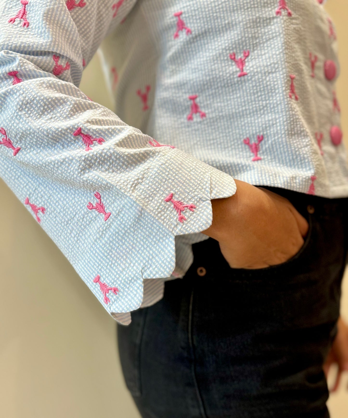 BLUE STRIPED CROPPED SHIRT