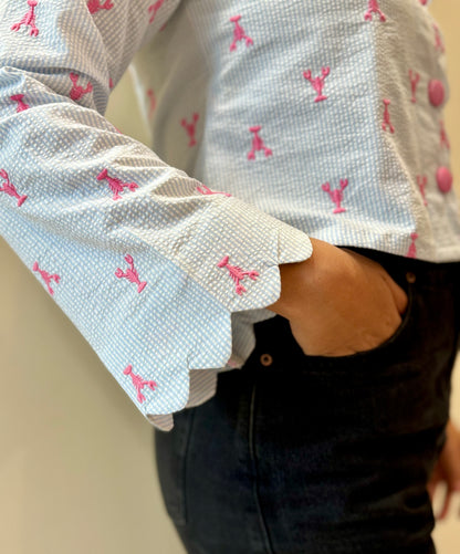 BLUE STRIPED CROPPED SHIRT