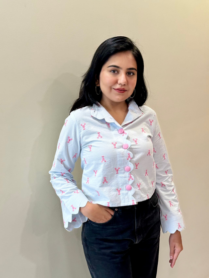 BLUE STRIPED CROPPED SHIRT