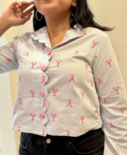 BLUE STRIPED CROPPED SHIRT