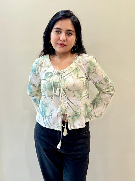 WHITE AND GREEN ABSTRACT PRINT TOP