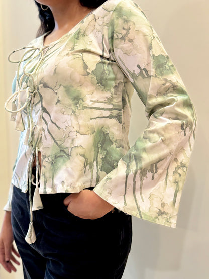 WHITE AND GREEN ABSTRACT PRINT TOP