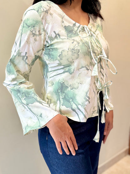 WHITE AND GREEN ABSTRACT PRINT TOP